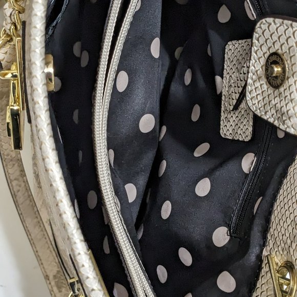 Anne Klein Shoulder Bag Purse, Off White, Snake Skin Look Gold Accents - Picture 9 of 13